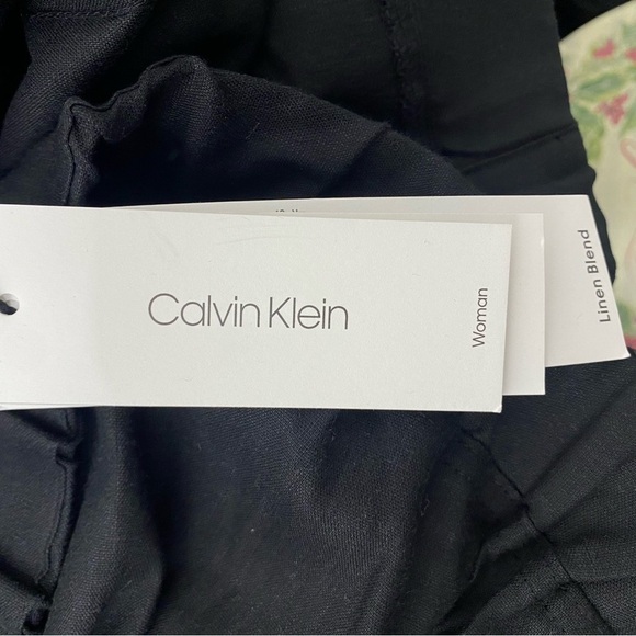 NEW Calvin Klein Pants 3X Black Linen Blend Wide Leg Crop Pull On Elastic Waist - Picture 12 of 12